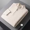 Suéter de malha masculino para outono e inverno, 100% lã pura, gola alta, com zíper, suéter de lã grosso para usar em camadas