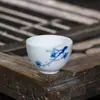 Xícara de Chá Pequena Pintada à Mão, Xícara de Chá Cerâmica Artesanal, Xícara de Chá Kung Fu Pequena, Xícara de Mestre, Porcelana Azul e Branca, Porcelana Branca Alta, Jingdezhen