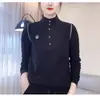 Camiseta Base DeRong 2025 Nuevo Otoño Acanalada DeRong Conjunto de Mamá Cuello Medio Alto Manga Larga Empalmada Camiseta para Mujer