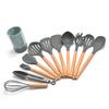 Juego de utensilios de cocina de silicona de haya de 11 piezas, espátula de silicona, espátula para cocinar, juego con cubo, caja de color, juego de utensilios de cocina de silicona