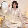 Pijama para Mujer Primavera y Otoño Nuevo Algodón Manga Larga Encaje Estilo Princesa Ropa de Casa con Almohadilla en el Pecho Celebridad de Internet Traje de Dos Piezas