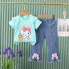Traje de Verão para Meninos 2024 Novas Roupas de Verão para Bebê Conjunto de Duas Peças Fashion Fofo com Laço de Gato