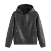 Chaqueta de Cuero con Capucha Nueva Transfronteriza para Hombre Otoño e Invierno Chaqueta de Cuero Estilo Coreano Casual de Moda con Capucha Motocicleta Ropa de Trabajo Clip