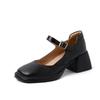 Pele de carneiro texturosa fundo grosso Mary Jane 2024 outono novo salto grosso salto alto cabeça redonda fivela de couro marrom sapatos de camada única para mulheres