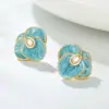 Brinco de Tarraxa Camélia Azul Brincos Franceses Zircônia Moda de Nicho de Alta Qualidade Medidor Brincos de Esmalte Verão Novo Feminino