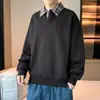 Sudadera para Hombre 2026 Primavera y Otoño Nuevo Estilo Falsa Dos Piezas Patchwork Top Unisex Holgada Jacquard Cuello Solapa Chaqueta Ropa de Hombre