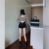 Shorts Casuales de Pierna Recta con Cordón de Moda para Mujer, Pantalones Cortos Delgados de Verano, Pantalones de Pierna Ancha Adelgazantes de Cintura Alta Negra para Mujer Petite