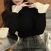 Transfronterizo una generación de otoño e invierno de terciopelo lijado acolchado cálido por dentro manga de cuerno manga larga camiseta chaqueta interior para mujer