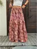 Falda Larga Estampada de Cintura Alta Estilo Vacacional Transfronterizo Europeo y Americano Falda Estilo Bohemio Verano Nueva Holgada Dobladillo Amplio