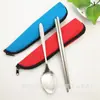 Conjunto Combinado de Talheres Portáteis de Aço Inoxidável (Faca, Garfo, Colher, Hashi e Canudo) Conjunto de Louças para Piquenique Conjunto de Louças para Presente