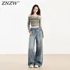 Jeans de Mujer de Color Claro 2025 Tendencia Nuevo Verano para Mujer Estilo Retro Americano Desgastados Holgados de Pierna Ancha