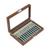 Caja de Almacenamiento Transparente de Gran Capacidad para Bolígrafos con Veta de Madera de Nogal Negro, Caja Vintage para Almacenamiento y Exhibición de Papelería, Caja de Gabinete a Prueba de Polvo