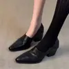 Zapatos planos retro estilo británico Chuyuji para mujer, zapatos de tacón alto para ir al trabajo, zapatos de punta fina con tacón grueso