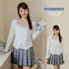 Top de punto estilo coreano con efecto de dos piezas, cuello halter con lazo, para mujeres de talla grande, adelgazante y elegante, diseño de manga larga 65222