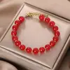 Pulseira de Contas Transfronteiriça do Oriente Médio Pulseira de Melhor Amiga de Nicho Joia de Mão Versátil Pulseira de Pedra Aventurina Verde Indiana Natural com Contas Douradas para Mulheres