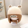 Chapéu de Tricô Infantil Outono e Inverno Crianças Chapéu Binaural com Etiqueta de Cachorrinho Chapéu de Lã para Bebê Chapéu Quente com Proteção para as Orelhas