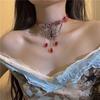 Estilo Gótico Picante Collar de Cuero Rojo con Borla de Araña Gargantilla para Mujer Anillo de Cuello Collar Abi Accesorios