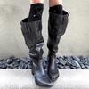 Botas Largas para Mujer con Caña Ancha, Debajo de la Rodilla, Nuevo Estilo Primavera/Verano 2026, Tacón Grueso, Punta Fina Adelgazante, Hebilla de Cinturón, Botas Arrugadas Apiladas