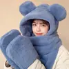 Máscara de Oso, Gorro, Bufanda, Gorro Todo en Uno, Guantes de Invierno para Mujer Adulta, Bufanda para el Cuello, Cortavientos para Ciclismo, Lindo y Cálido Tres en Uno