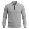 Camisa polo masculina europeia transfronteiriça com zíper parcial e textura vertical, suéter casual de manga longa para o outono e inverno