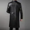 Chaqueta de Cuero para Hombre Leishibote 2026 Otoño/Invierno Nueva Larga Doble Botonadura Cuello de Solapa Gabardina de Cuero Urbana Chaqueta de Moda