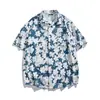 Camisa Hawaiana de Flores Nueva Transfronteriza para Hombre de Manga Corta de Seda de Hielo Moderna Camisa de Playa Chaqueta Fina Holgada de Media Manga