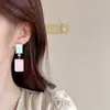 Nuevos Pendientes Transfronterizos de Piedras Preciosas Azules y Rosas con Fisuras de Hielo para Mujer, Aguja de Plata S925, Diseño Cuadrado Simple con Incrustación de Circonita, Pendientes de Lujo Ligero