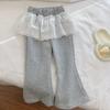 Pantalones para Niñas 2026 Nuevo Estilo Coreano con Adorno de Encaje Lazo Pantalones Casuales con Solapa Trasera Pantalones de Chándal para Primavera y Otoño