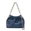 Bolsa de Mão de Corrente de Ombro Único em Jeans Novo Estilo de Nicho Plissada Versátil Moda Bolsa Transversal Bolsa Plissada Bolsa Saco