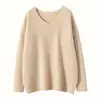Nuevo Suéter de Punto de Cachemira para Mujer Otoño e Invierno 2026 Cuello en V Tejido Holgado Jersey Versátil Clásico Aspecto Adelgazante