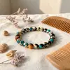 Pulsera de Piedra Redonda con Textura de Pintura al Óleo Retro Splash-Ink, Best-Seller Europeo y Americano, Joyería de Piedra para Energía Emocional Curativa