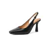 97199-3 Sandálias Fechadas Simples Estilo Chanel para Mulheres, Novo Modelo com Calcanhar Aberto, Bico Fino Pouco Profundo, Salto Alto, Salto Grosso Sapatos Femininos