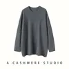 Suéter de punto de cachemira de manga larga, cuello redondo, longitud media, básico suelto, casual y versátil para mujer, para otoño e invierno.