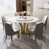 Mesa de comedor y sillas de lujo ligero con tablero de piedra brillante, juego de comedor moderno y minimalista de estilo italiano para uso doméstico, con bandeja giratoria y tablero redondo de piedra