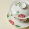 Gaiwan de Tres Talentos Rosa Melocotón Lichi Pintado a Mano Bajo Esmalte Tazón de Té de Cerámica de Alto Valor Gaiwan Creativo Hecho a Mano