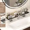 Lavabo de acero inoxidable 304, grifo de pie, estante de almacenamiento, tocador de baño, frente de espejo, instalación sin taladro