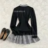 Vestido a cuadros de imitación de dos piezas con cuello para mujer, vintage de doble botonadura, entallado en la cintura, de manga larga, minifalda en capas de cuadros patchwork, puro y seductor