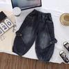 Calças Jeans Infantis de Primavera e Outono para Meninos e Meninas, Calças Jogger Harem Cargo Tendência Estilo Coreano para Bebês e Crianças, Jeans para Meninos