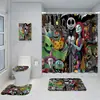 Cortina de ducha con estampado digital 3D, diseño de calavera de terror de Halloween, cortina divisoria de baño, juego de cinco piezas