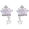 Aretes de botón exquisitos de plata esterlina s925 con corona de diamantes estrella de cinco puntas aretes elegantes que combinan con todo regalo aretes para mujer regalo de Año Nuevo