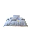 Juego de ropa de cama de algodón 100% teñido en hilo de algodón lavado estilo INS coreano, funda de edredón a rayas simples de algodón puro, ropa de cama serie primavera temprana
