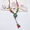 Colar de contas de cerâmica colorida Moda Retro Novo Estilo Chinês Personalidade Colar Longo Camada Dupla Colar Colar Avançado Atacado