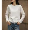 Camiseta de Manga Longa com Renda para Mulheres na Primavera, Super Estilosa, Casual, Versátil, Emagrecedora, Blusa 100% Algodão