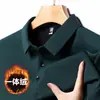 Camisa Polo Masculina com Forro de Lã, Espessa para o Inverno, Nova Moda Estilo Casual, Lã Integrada, Quente, Gola Polo, Cor Sólida, Manga Longa Roupa Masculina