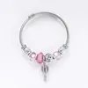 2025 Pulsera de Moda y Sencilla Rosa Globo de Aire Caliente Ojo de Gato Grande con Burbuja Glaseada de Diamante Pulsera de Cuentas con Agujero Grande