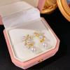 Brincos de pérolas de temperamento suave, design de nicho feminino, brincos de zircônia de alto senso, novos brincos da moda, simples, tudo combinado