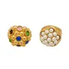 Anillo con Diseño de Granada de Nuevo Estilo Transfronterizo Europeo y Americano Incrustado con Perla de Imitación Anillo de Acero Inoxidable Personalizado con Piedra de Vidrio de Color Joyería para Mujer