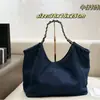 Bolsa de ombro tote vintage de jeans azul escuro, grande capacidade, formato U com corrente, casual, versátil, abertura superior, para o dia a dia