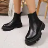 Suministro Directo de Fábrica Botines Chelsea de Suela Blanca Gruesa para Mujer Elásticos de Ponerse Fácilmente Botines al Tobillo Aumentadores de Altura Tacón Grueso Botas Martin Botas de Mujer Otoño Invierno