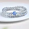 Pulseira de Cristal de Obsidiana e Sândalo Verde Estilo Montanha Putuo Pedra da Lua Cinza Água-Marinha Duplo Círculo Empilhável Hidratante Transferência de Sorte Presente